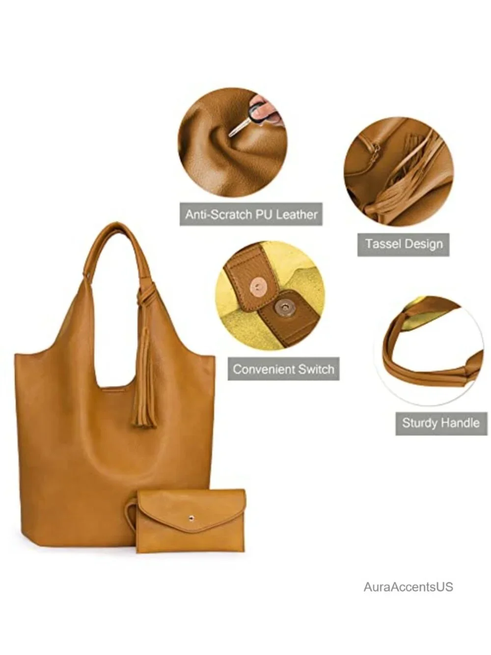 Slouchy Hobo Bag Vegan Leather Tassel Shoulder Purse Top Handle